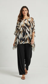 Leaf Print Tunic and Trouser Set - Black