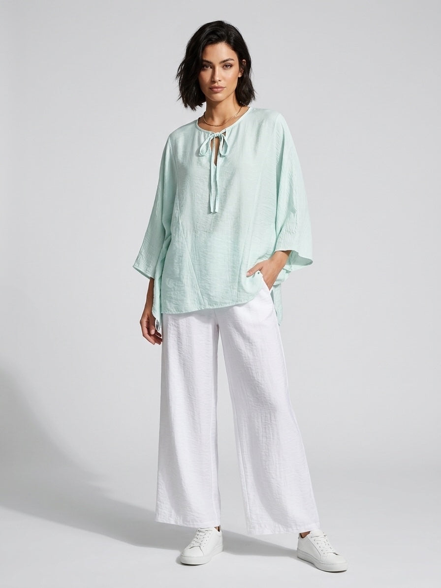 Effortless Crinkle Wide-Leg Trousers - Mint