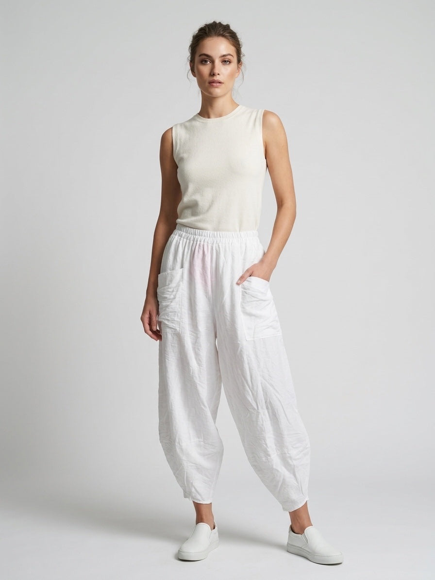 Relaxed Patch Pocket Trousers - White