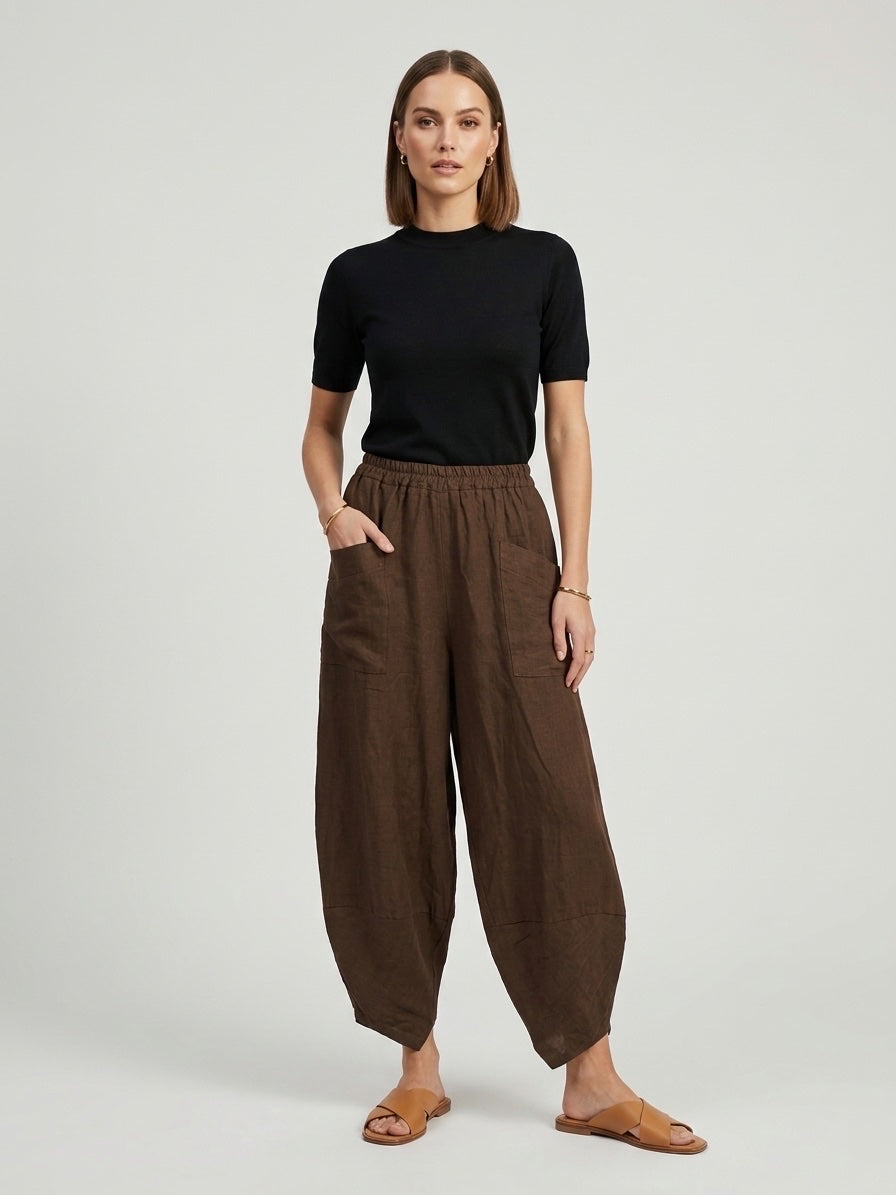 Relaxed Patch Pocket Trousers - Brown