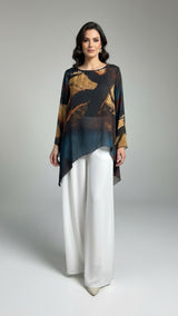 Asymmetric Print Tunic & Palazzo Pant Set - Teal103b