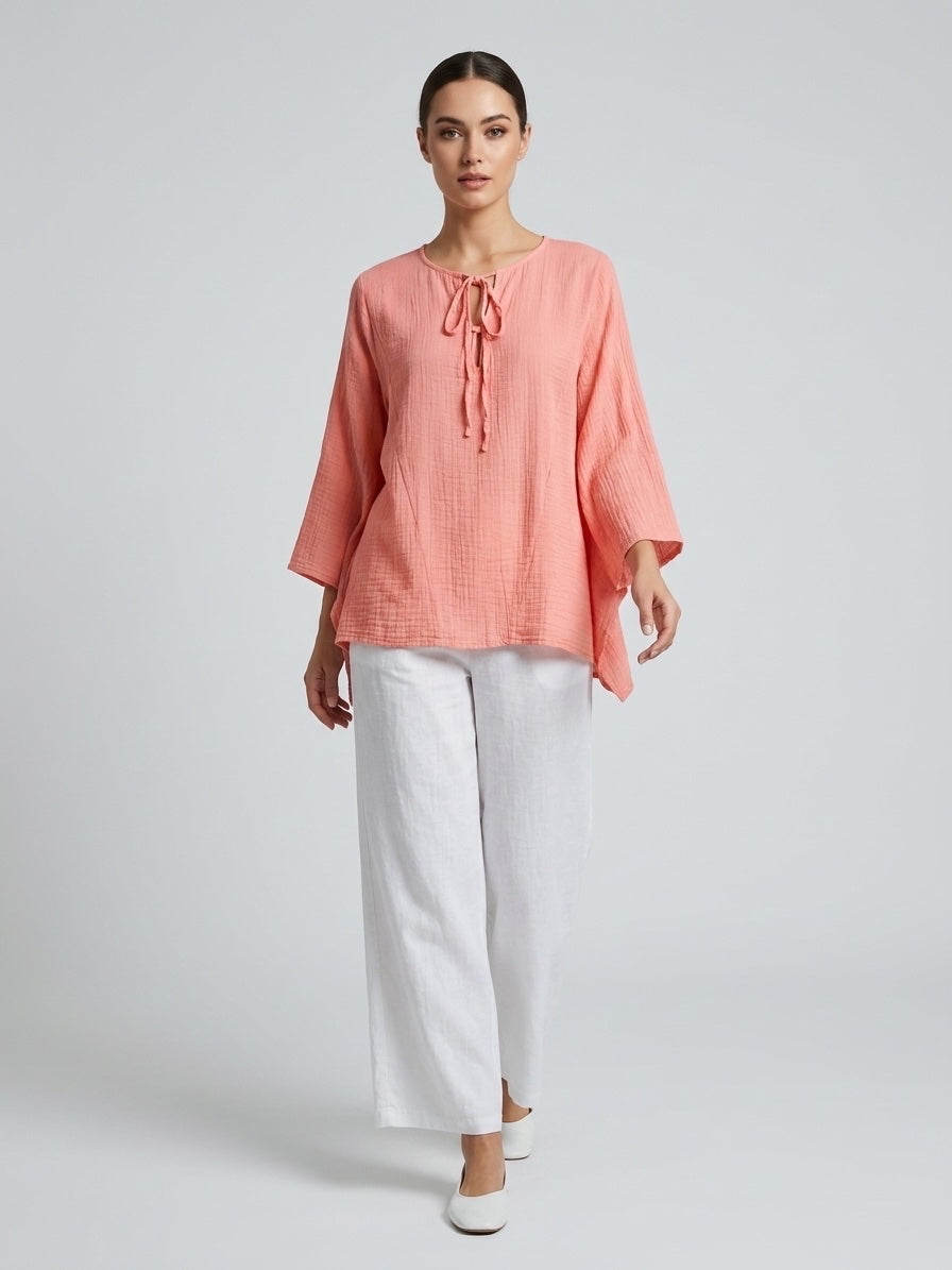 Effortless Crinkle Wide-Leg Trousers - Coral