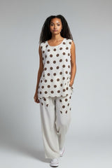 Polka Dot Sleeveless Top and Wide Leg Trouser Set - White