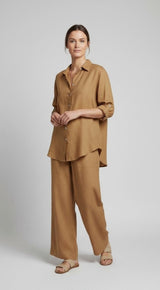 Relaxed Linen Blend Shirt and Trouser Set - Canel