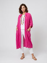 Flowing Linen Tunic Shirt - Fuchsia