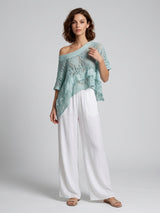 Embroidered Lace Tiered Top - Mint