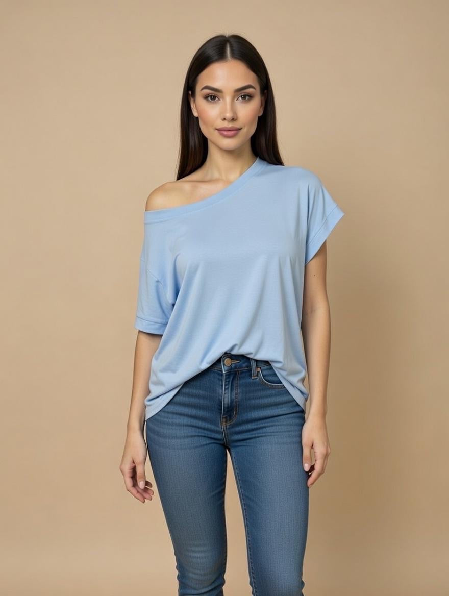 The Relaxed Off-the-Shoulder Top - Sky Blue