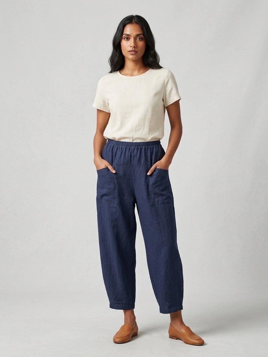 Relaxed Patch Pocket Trousers - Navy