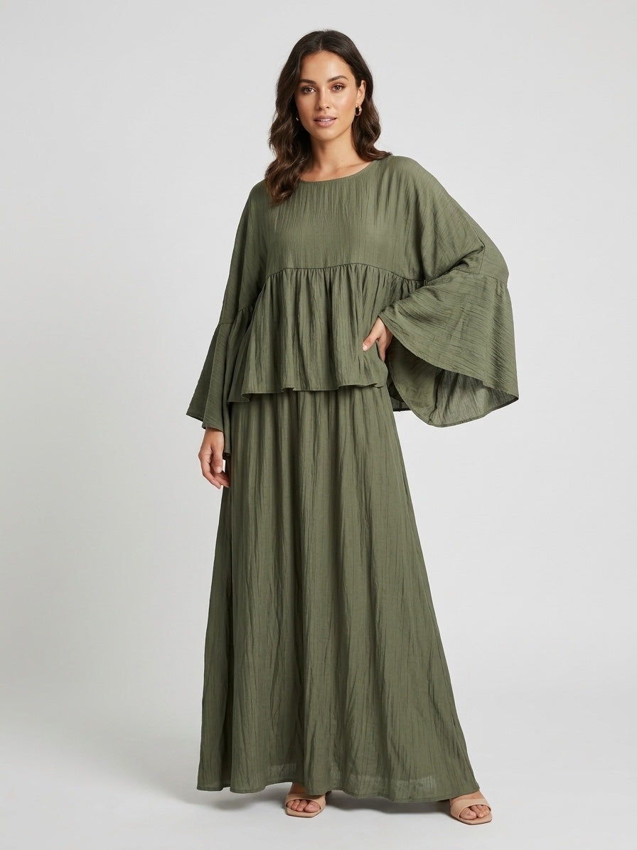 Tiered Bell Sleeve Set - Khaki