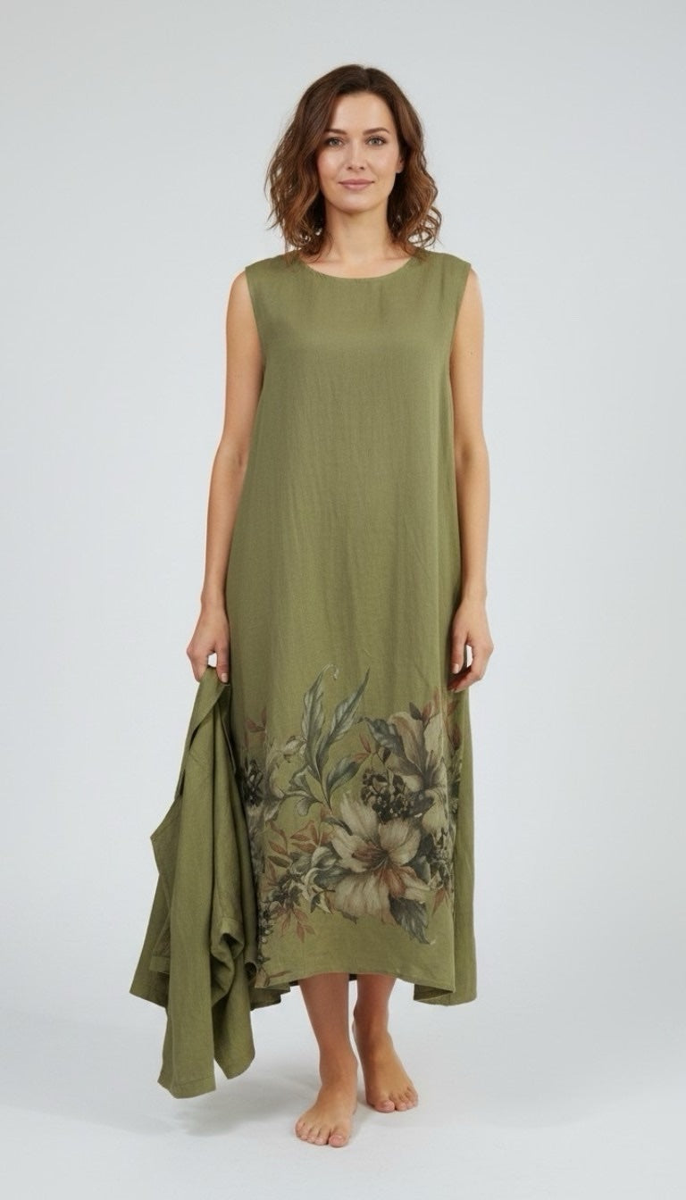 Printed Tie-Front Midi Dress - Pistachio