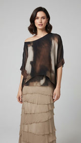 Abstract tie-dye Print Asymmetric Top - Black