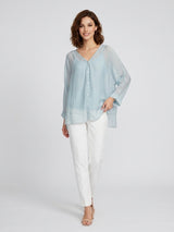 Sheer Crinkled V-Neck Blouse - Mint