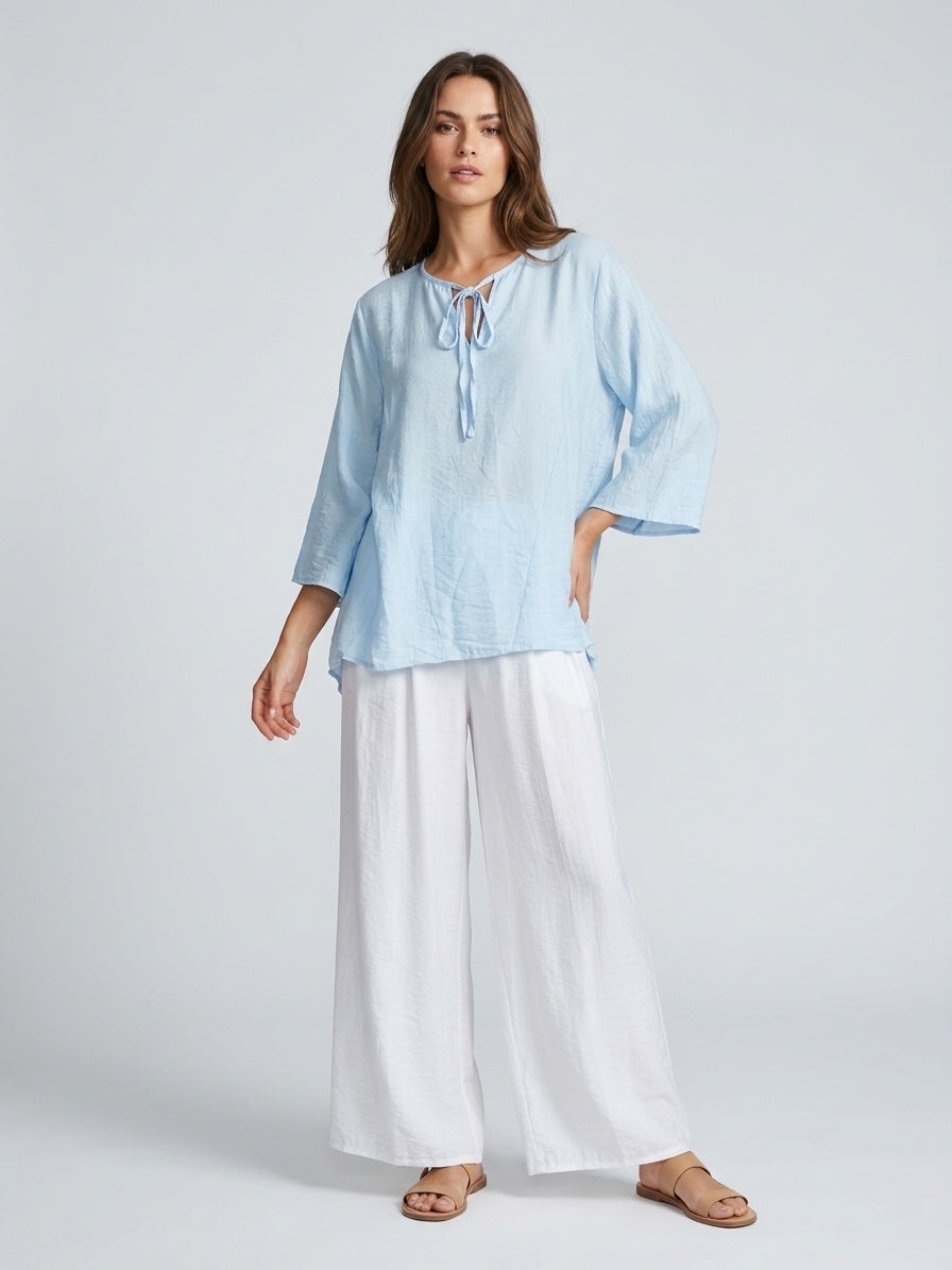 Effortless Crinkle Wide-Leg Trousers - Blue