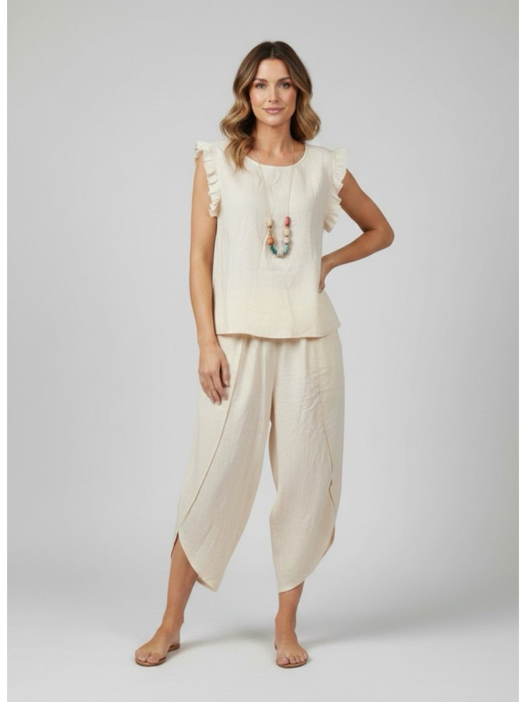 Ruffled Sleeve Set - Beige