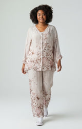 Floral Print Silk Set - Beige