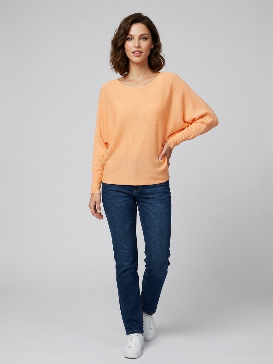 Boat Neck Knit Sweater - Peach