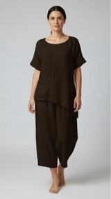 Asymmetric Linen Tunic  - Brown