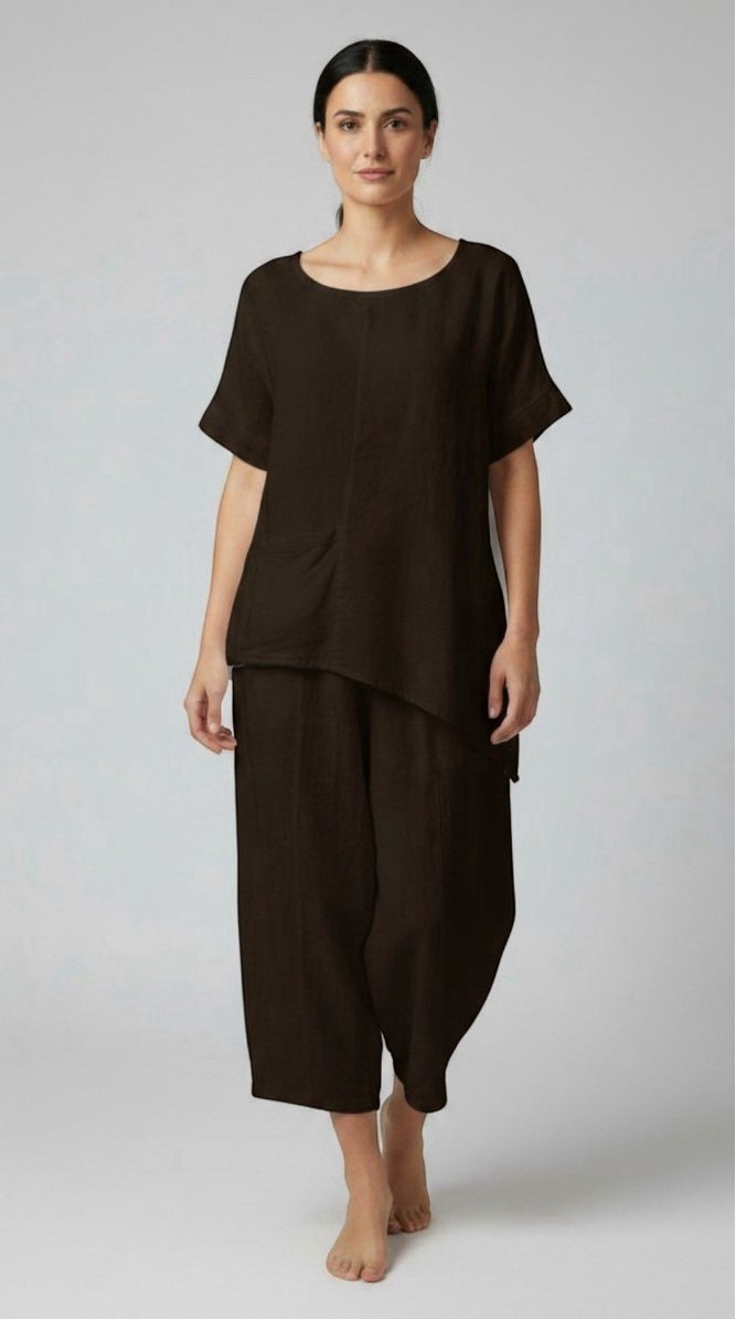 Asymmetric Linen Tunic  - Brown