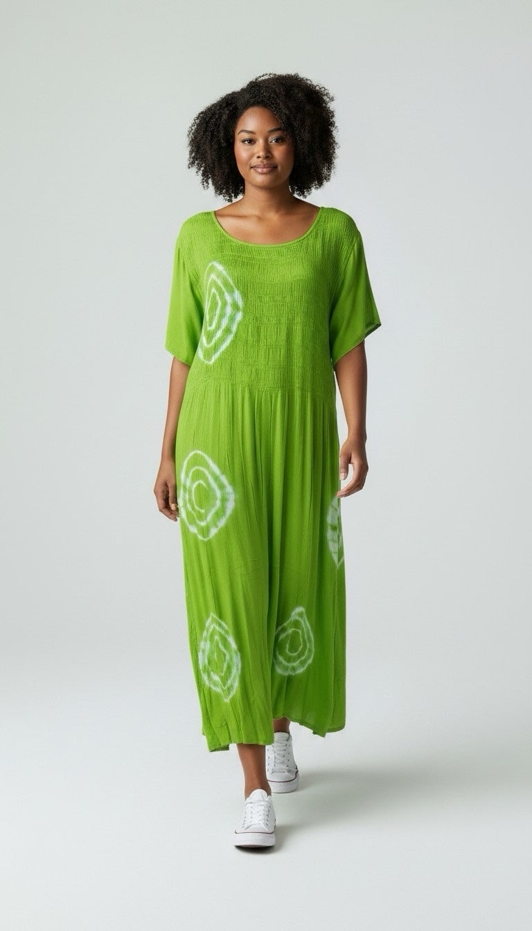 Smocked Bodice Midi Dress - Lime