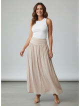 Smocked Waist Maxi Skirt - Beige