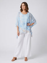 Floral Print Sheer Kaftan Top - Sky Blue