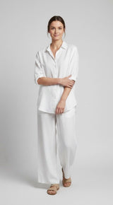 Relaxed Linen Blend Shirt and Trouser Set - White