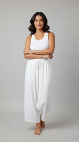 Flowing Wide-Leg Linen Blend Pants - White