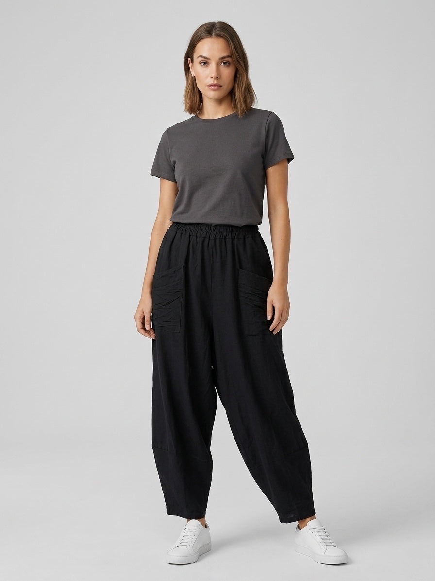 Relaxed Patch Pocket Trousers - Black