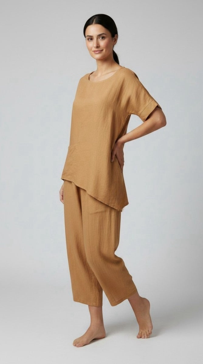 Asymmetric Linen Tunic  - Camel