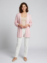 Textured Knit Open Front Cardigan - Soft Pink
