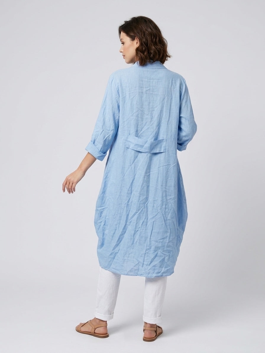 Flowing Linen Tunic Shirt - Sky Blue (2)
