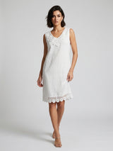 Linen Dress with Crochet & Pearl Embellishments - White