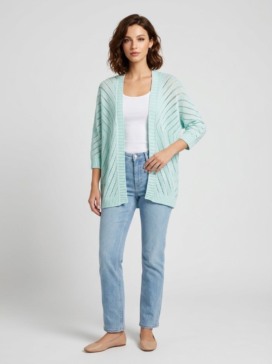 Open-Knit Relaxed Cardigan - Mint