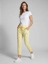 Sparkling Heart Crushed Effect Trousers - Lemon