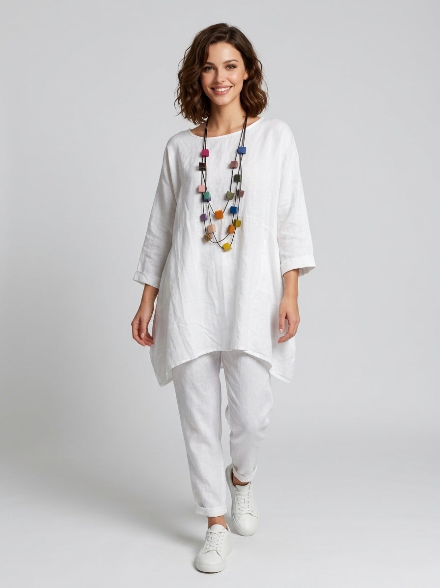 Linen A-Line Tunic - White