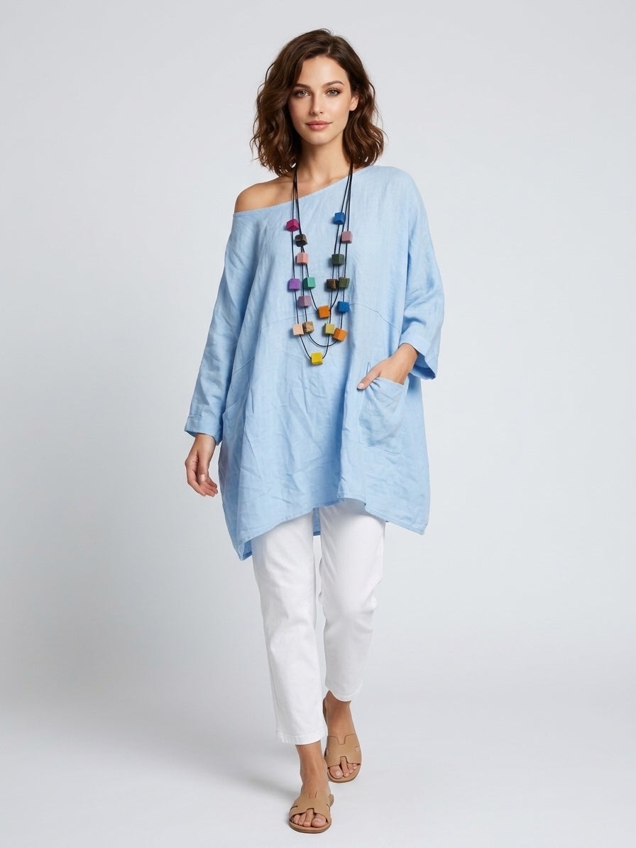 Linen A-Line Tunic - Sky Blue