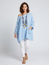 Linen A-Line Tunic - Sky Blue