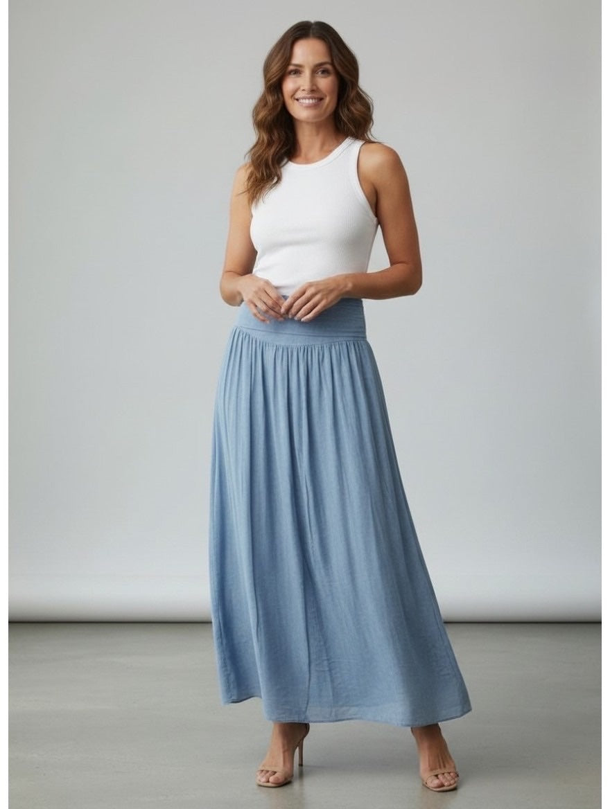 Smocked Waist Maxi Skirt - Denim