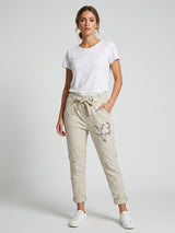 Sparkling Heart Crushed Effect Trousers - Beige