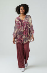 Marble Print Oversized Shirt - Burgundy