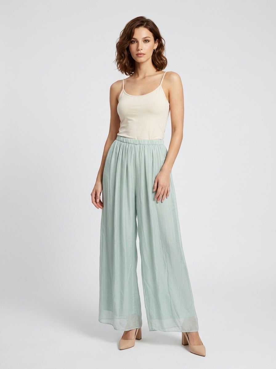 Wide-Leg Palazzo Pants - Mint