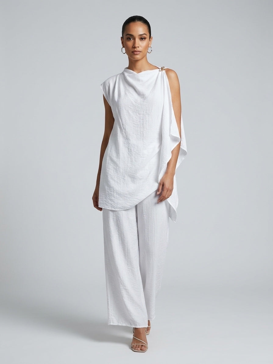 Asymmetric Draped Minidress - White