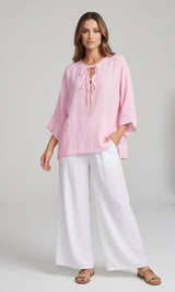 Effortless Crinkle Wide-Leg Trousers - Pink