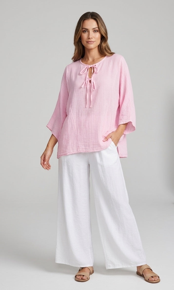 Effortless Crinkle Wide-Leg Trousers - Pink