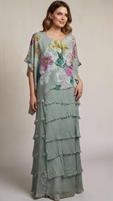 Floral Layered Shredded Maxi - Khaki