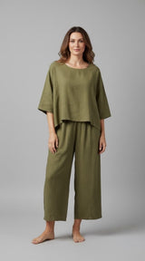 Wide-Leg Linen Set - Green