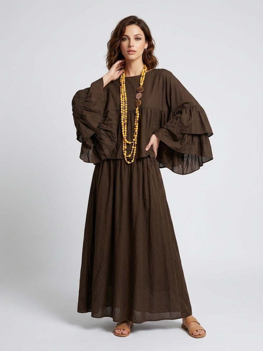 Tiered Bell Sleeve Set - Brown