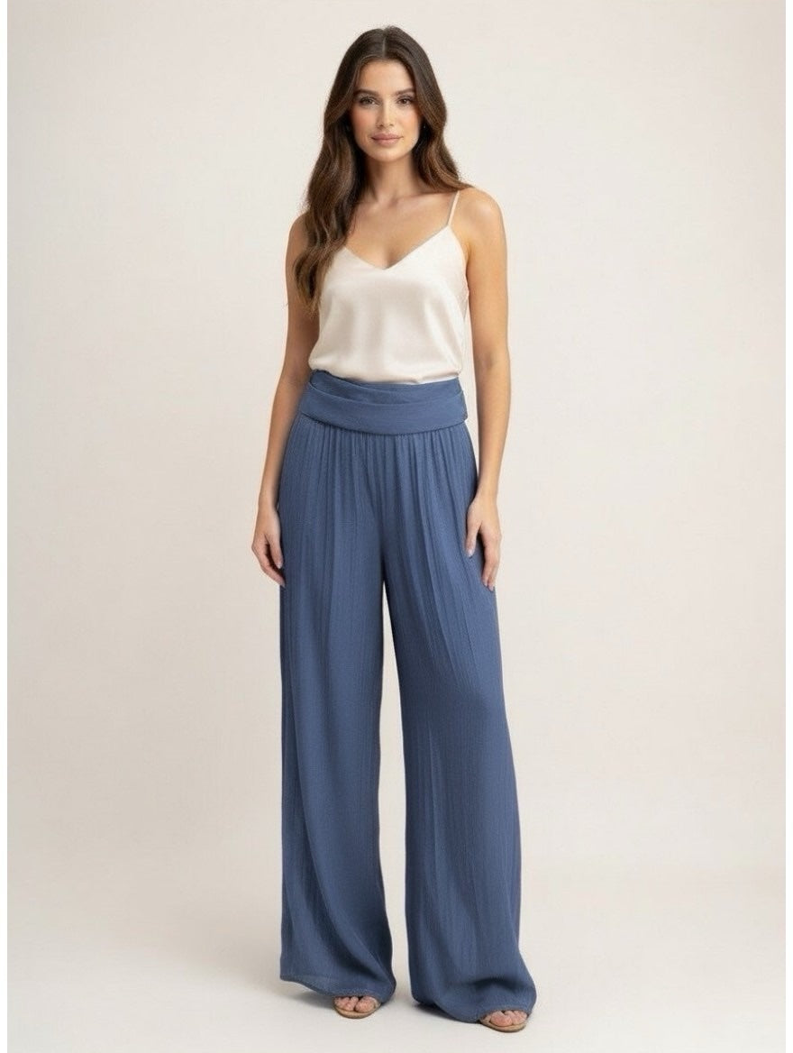 Flowing Wide-Leg Trousers - Denim
