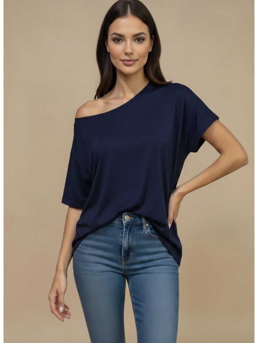 The Relaxed Off-the-Shoulder Top - Navy