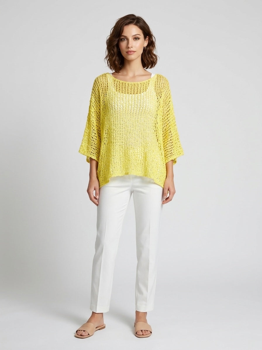 Relaxed Knit Top with Open Weave - Yellow
